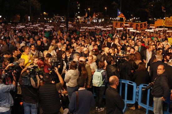 The protest in Barcelona to demand the release of Jordi Sánchez and Jordi Cuixart on October 16 2018 (by Guillem Roset)